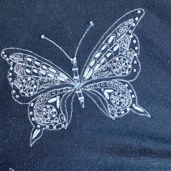 Marisa Christina Black Silk Blend Top Embroidered Beaded Butterfly Pattern M #5K - Picture 6 of 9